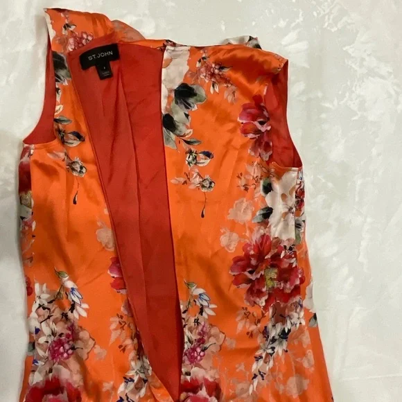 St. John Silk Vibrant Floral Midi Dress - Picture 13 of 16